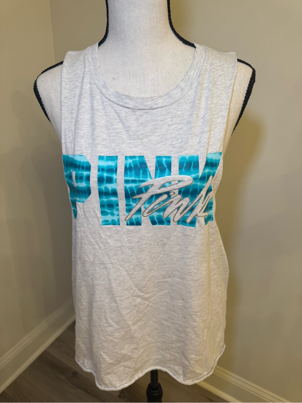 PINK Victoria's Secret White Tank with Teal Logo